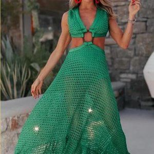 Green Net Cut Out Maxi Dress Undercover